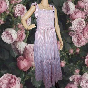 &merci Maxi 4-Tiered Ruffle Maxi Dress-Smocked Bodice-POCKETS-Tie Straps SizeM